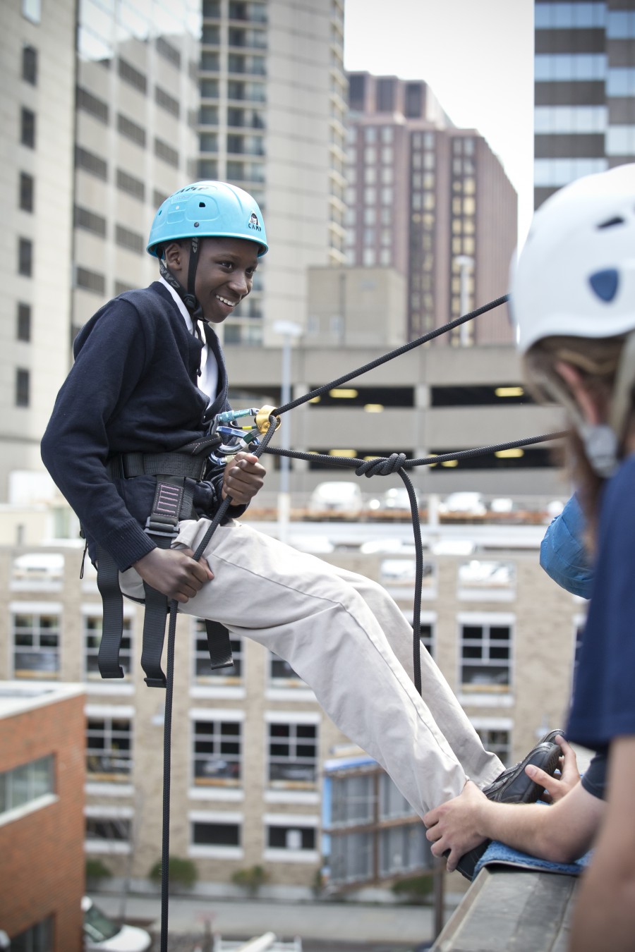 Boy about to rappel